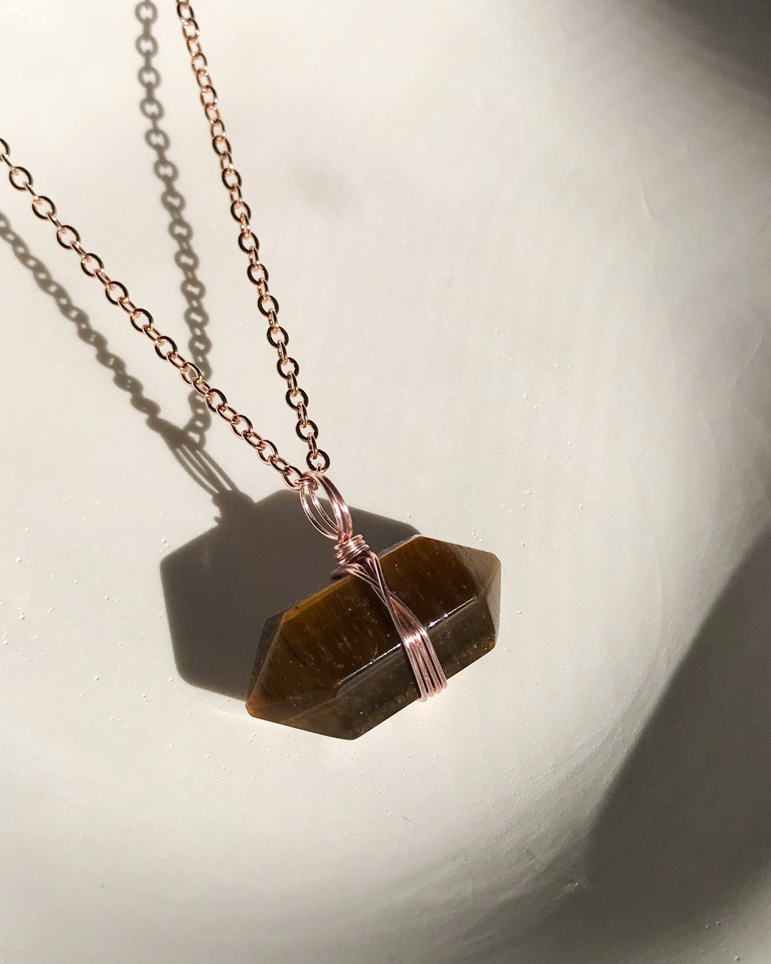 Brown Tiger Eye Necklace | Rose Gold