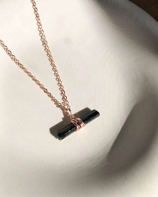 Black Tourmaline Necklace | Rose Gold | 50cm