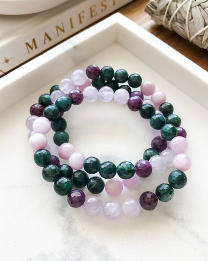 DRYAD | Amethyst, Apatite, Kunzite + Ruby Mala Bracelets