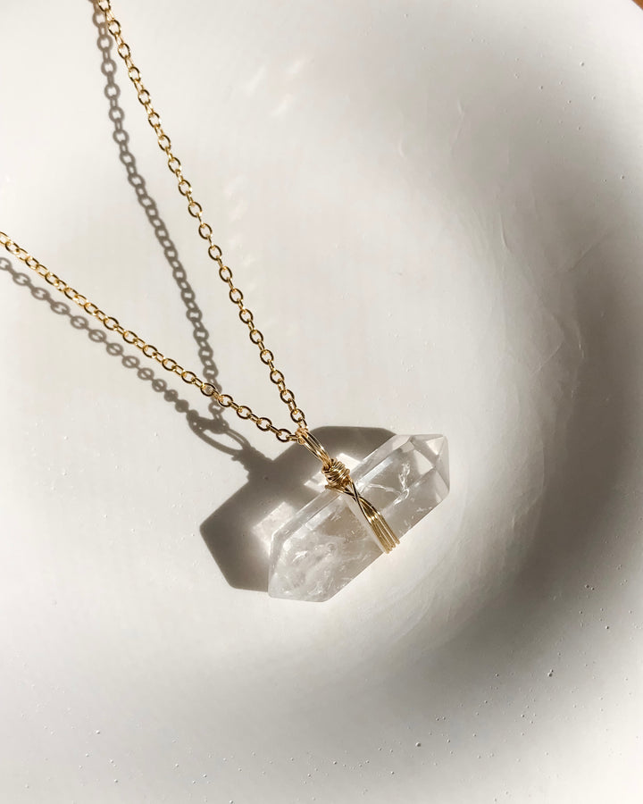 Clear Quartz Necklace | Gold