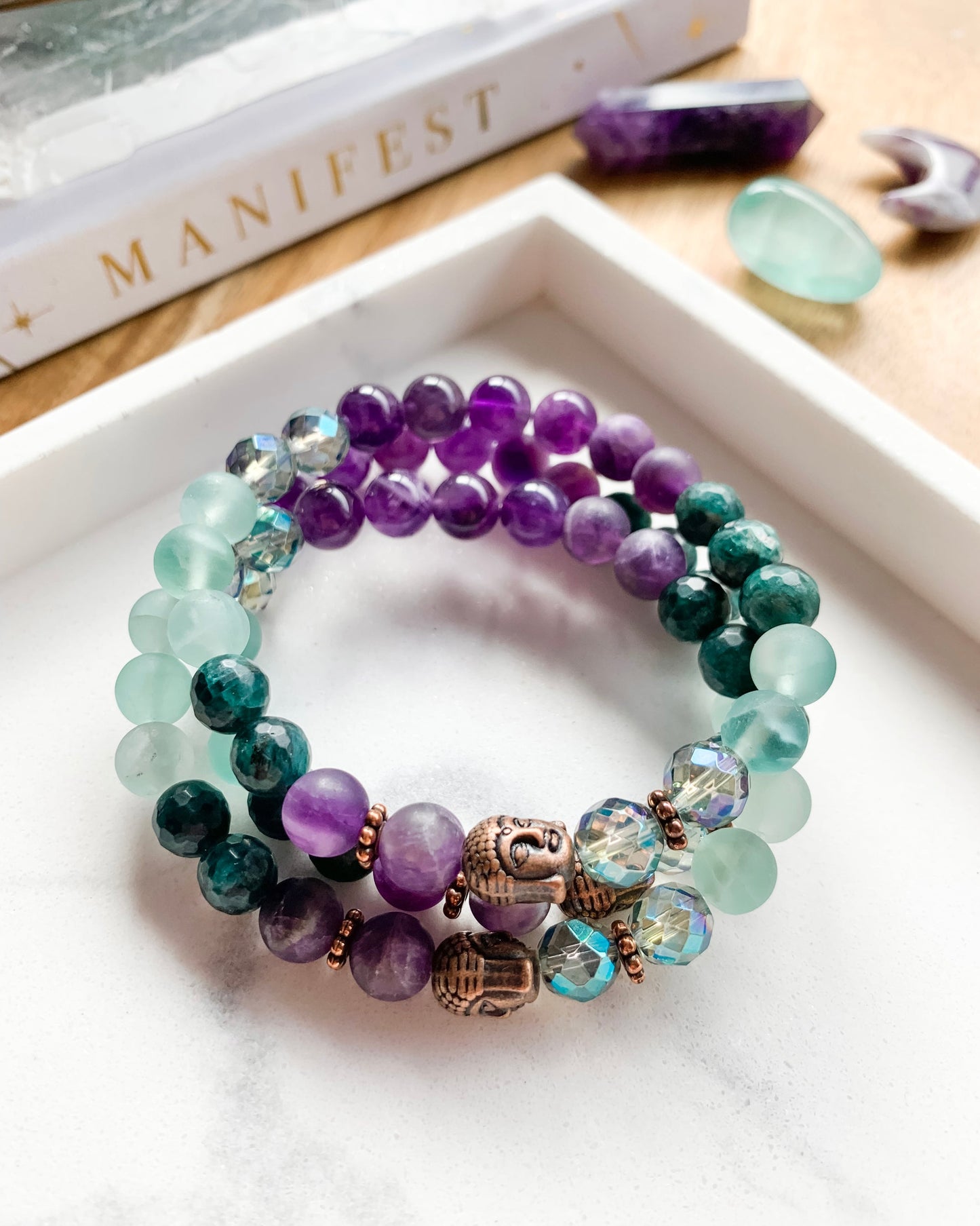 Practical Magick Mala Bracelet | Amethyst, Apatite, Aura Quartz + Fluorite