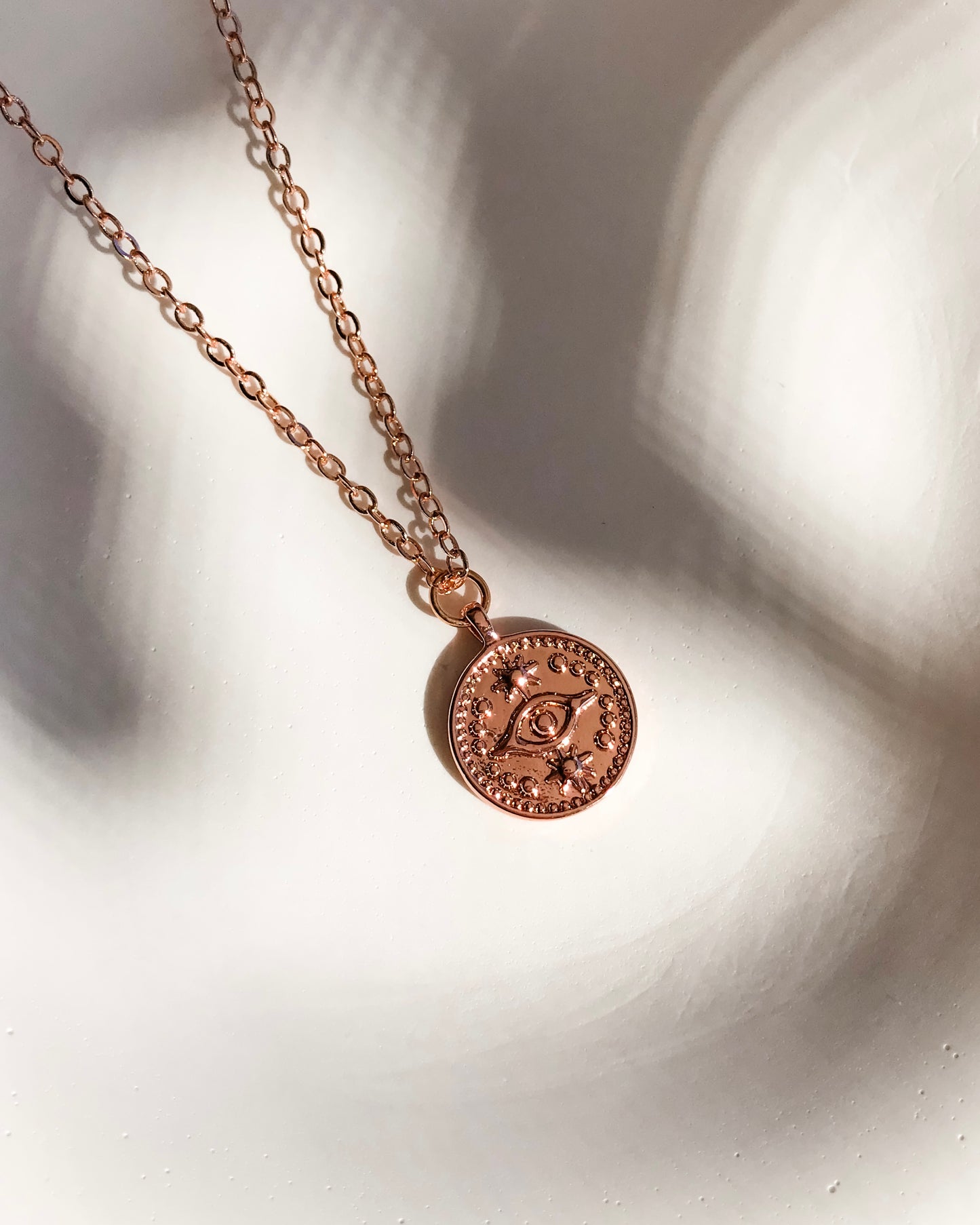 Nazar Evil Eye Coin Pendant Necklace | Rose Gold | Various Lengths