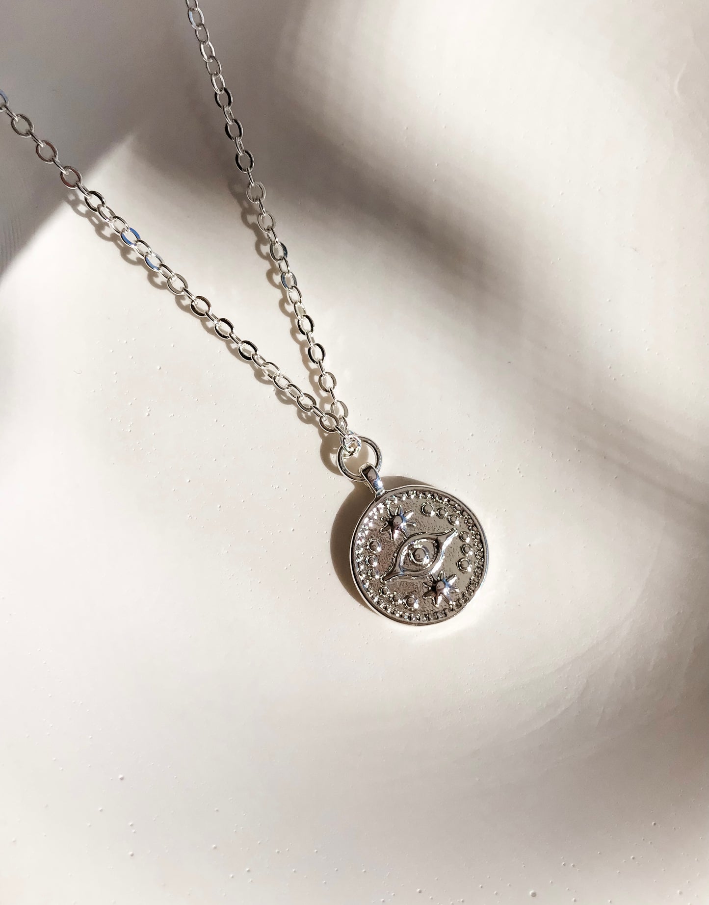 Nazar Evil Eye Coin Pendant Necklace | Silver | Various Lengths