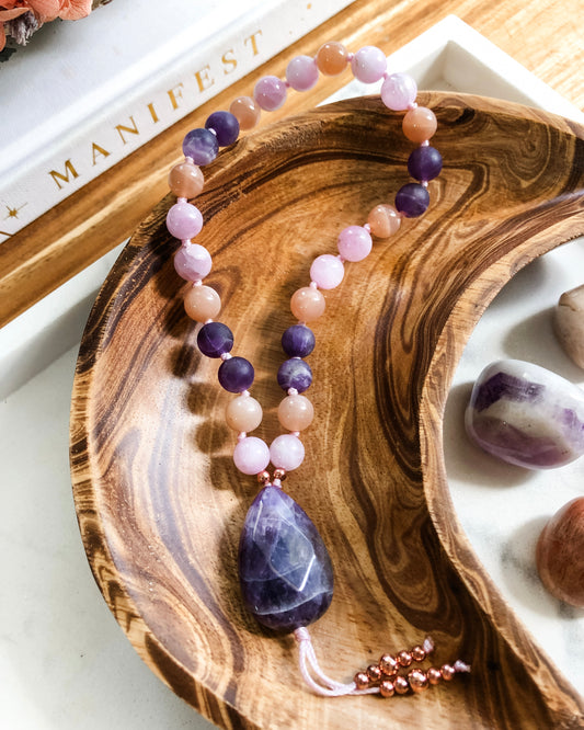 DESERT ROSE | Amethyst, Kunzite + Peach Moonstone Worry Beads