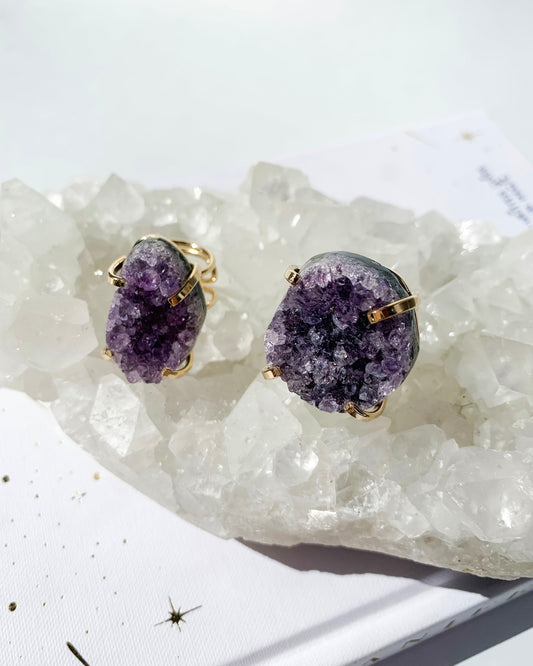 Raw Amethyst Cluster Ring | Gold | Adjustable