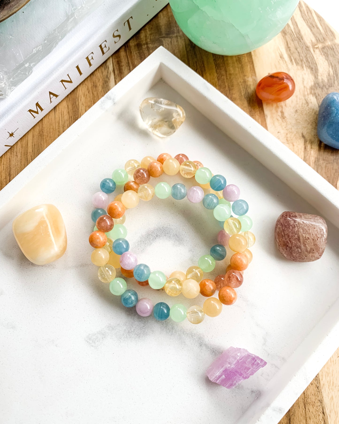 PASTEL RAINBOW Mala Bracelet | Blue Calcite, Citrine, Green Calcite, Kunzite, Orange Calcite, Sunstone + Yellow Calcite