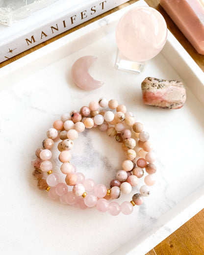 Let It Glow Mala Bracelet | Pink Opal + Rose Quartz