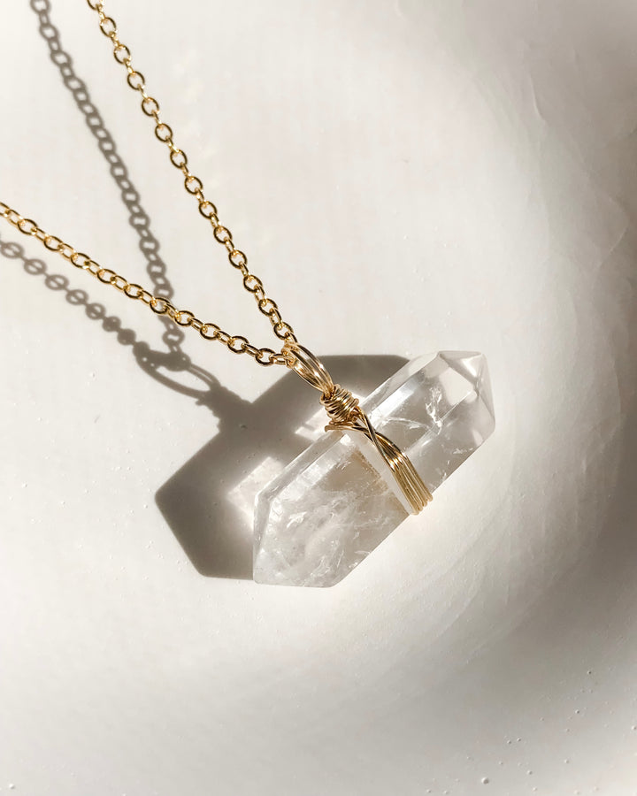 Clear Quartz Necklace | Gold