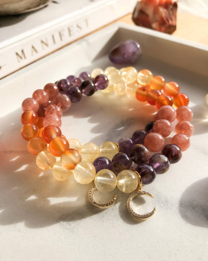 Inner Fire Mala Bracelet | Carnelian, Citrine, Sunstone Quartz + Super Seven