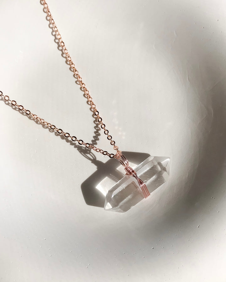 CLEAR QUARTZ Necklace | Rose Gold