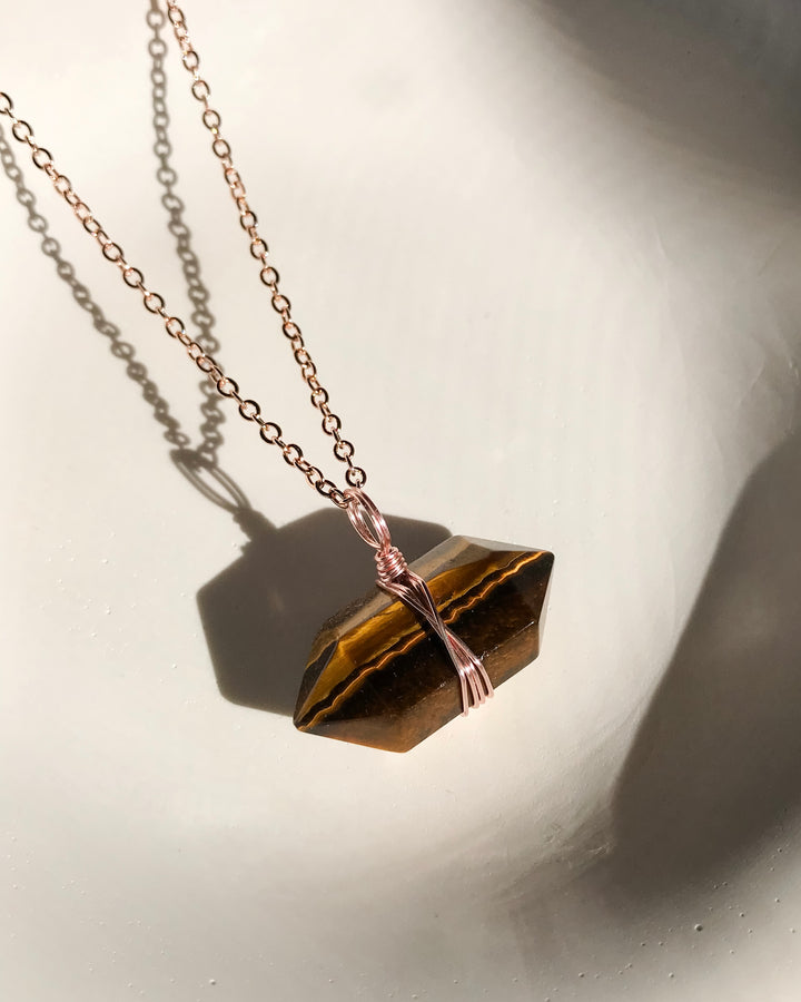 Brown Tiger Eye Necklace | Rose Gold