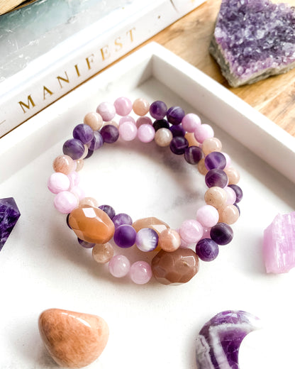 Desert Rose Mala Bracelet | Amethyst, Kunzite + Peach Moonstone