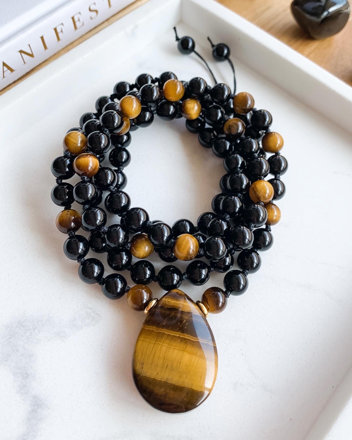 COURAGE + STRENGTH Mala Necklace | Onyx + Brown Tiger Eye