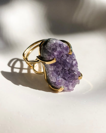 Raw Amethyst Cluster Ring | Gold | Adjustable