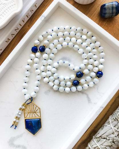 SVABHAVA | Lapis Lazuli + Mother of Pearl Mala Necklace