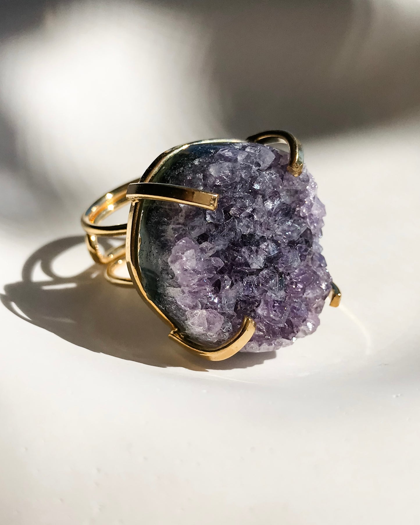 Raw Amethyst Cluster Ring | Gold | Adjustable