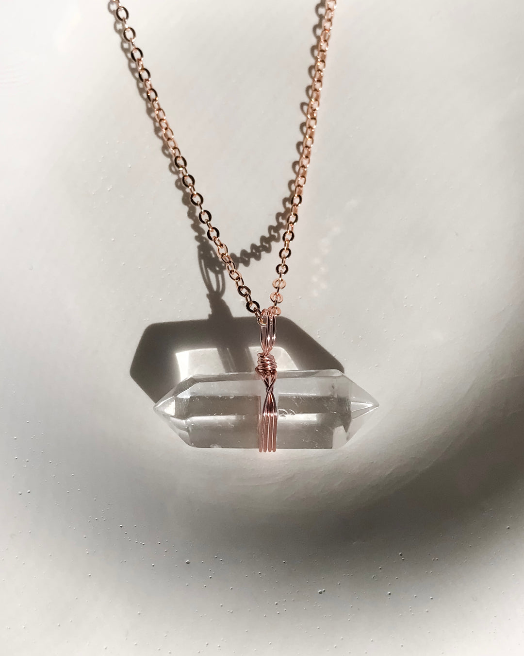 Clear Quartz Necklace | Rose Gold