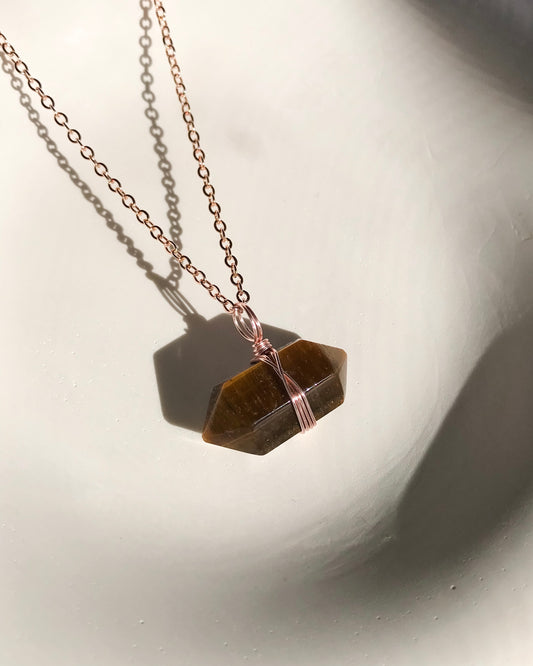 Brown Tiger Eye Necklace | Rose Gold | 45cm