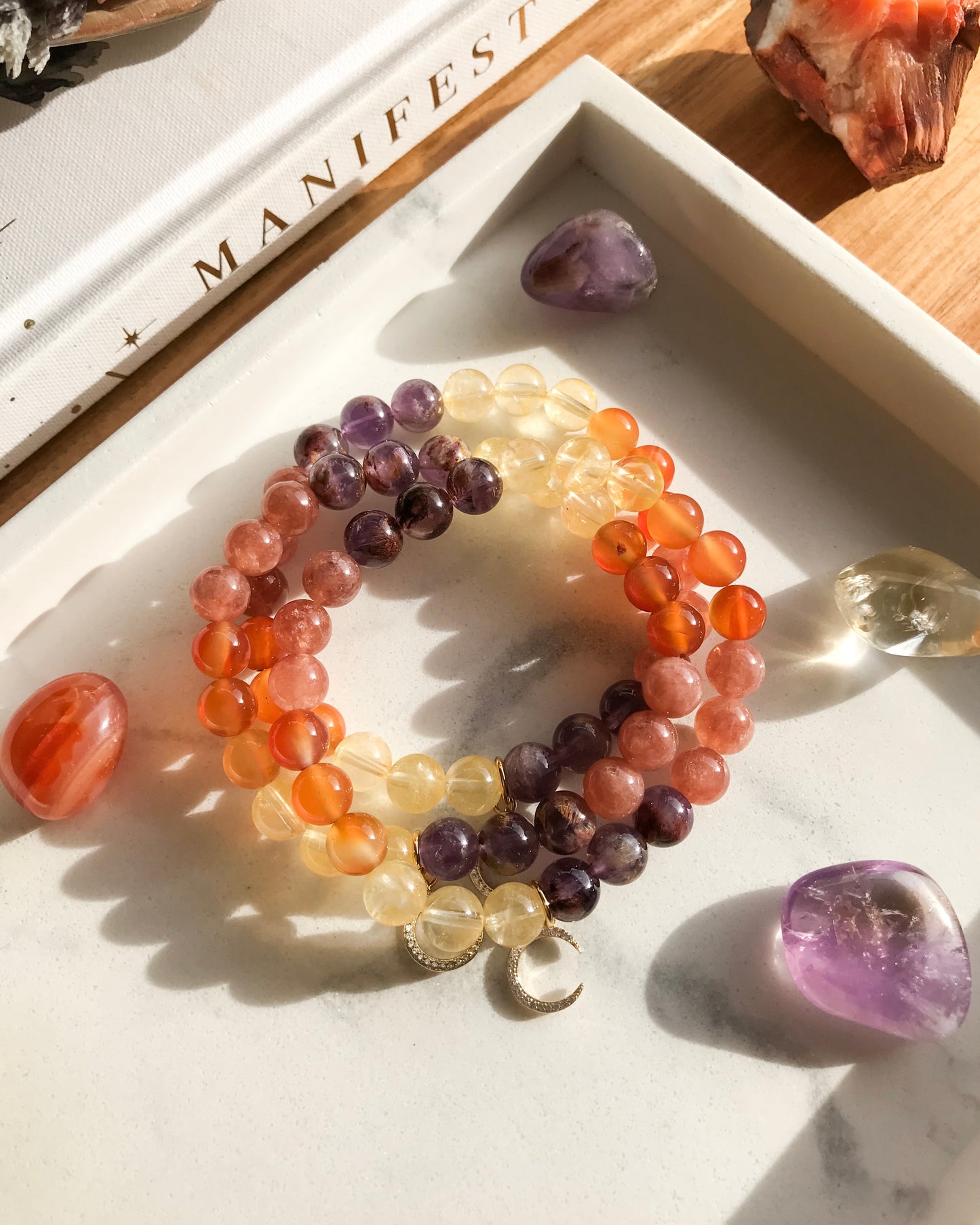 Inner Fire Mala Bracelet | Carnelian, Citrine, Sunstone Quartz + Super Seven