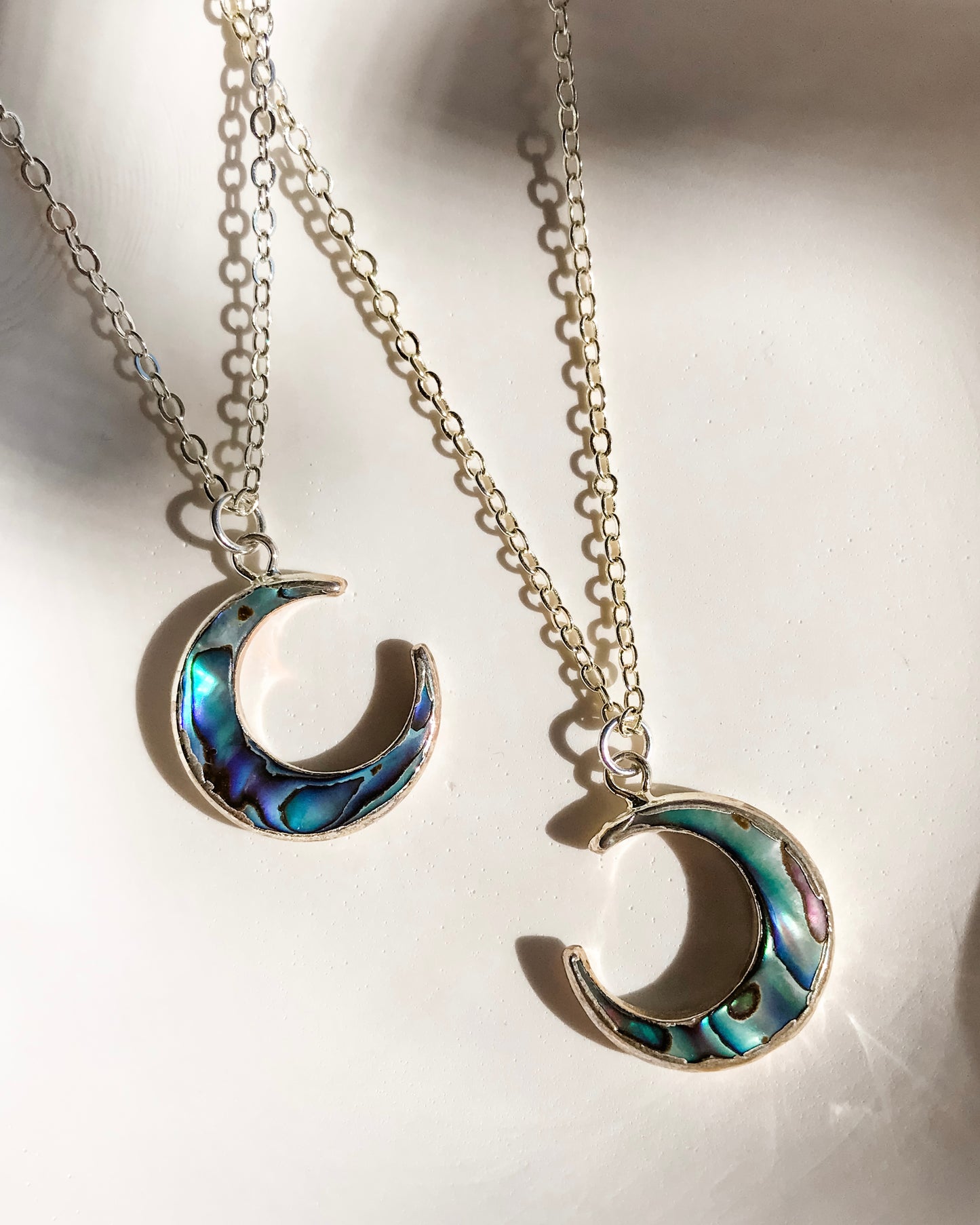 Silver Abalone Moon Necklace | 45cm