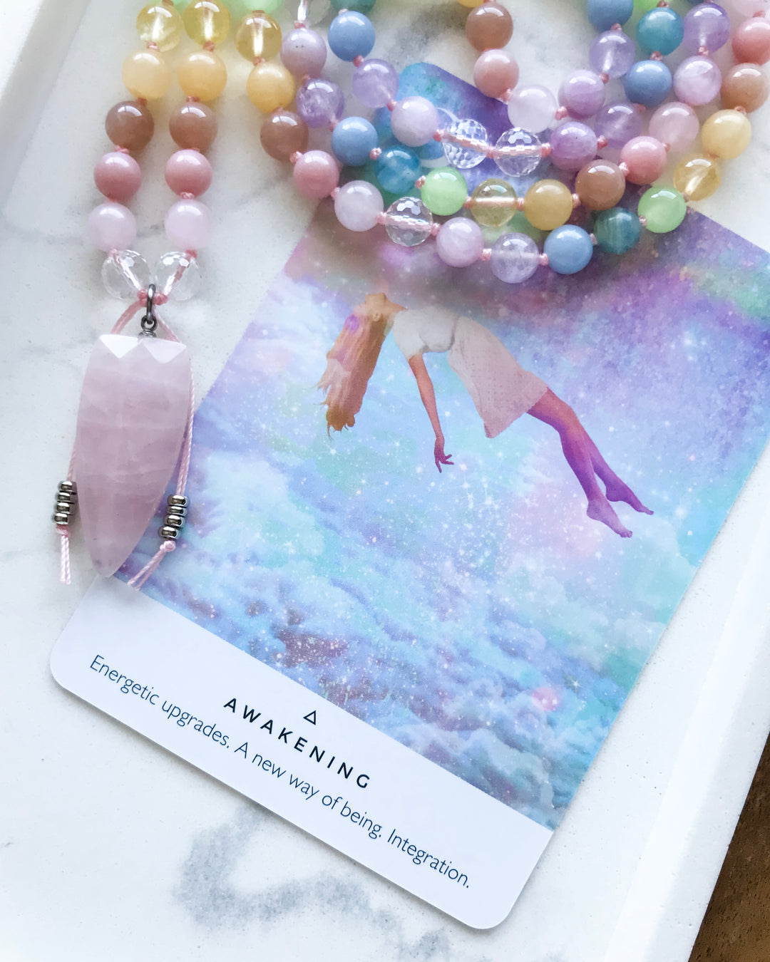 PASTEL RAINBOW MALA NECKLACE | SILVER