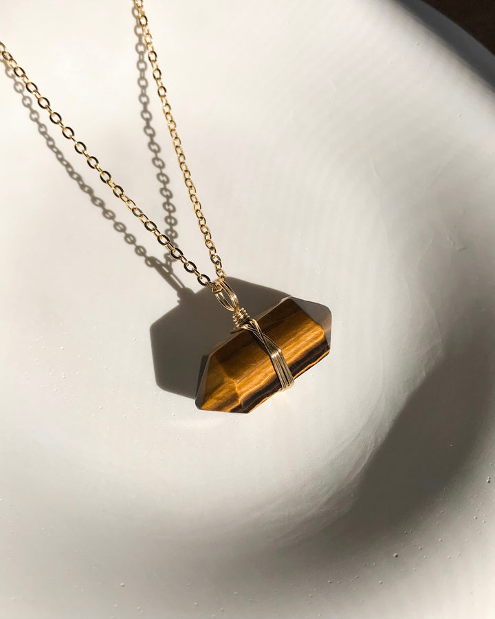 BROWN TIGER EYE Necklace | Gold