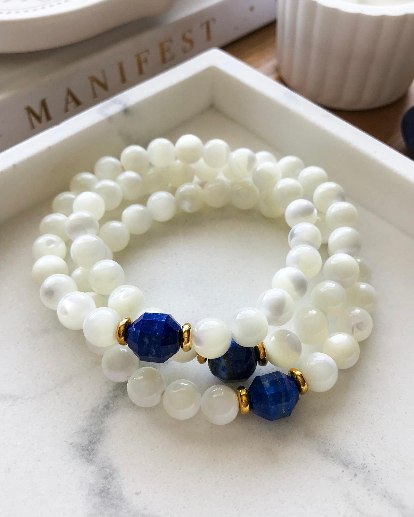 SVABHAVA | Lapis Lazuli + Mother of Pearl Mala Bracelets