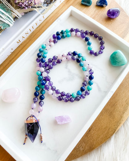 UPLIFTING ENERGY Mala Necklace | Amazonite, Amethyst, Apatite, Kunzite, Rose Quartz + Sodalite