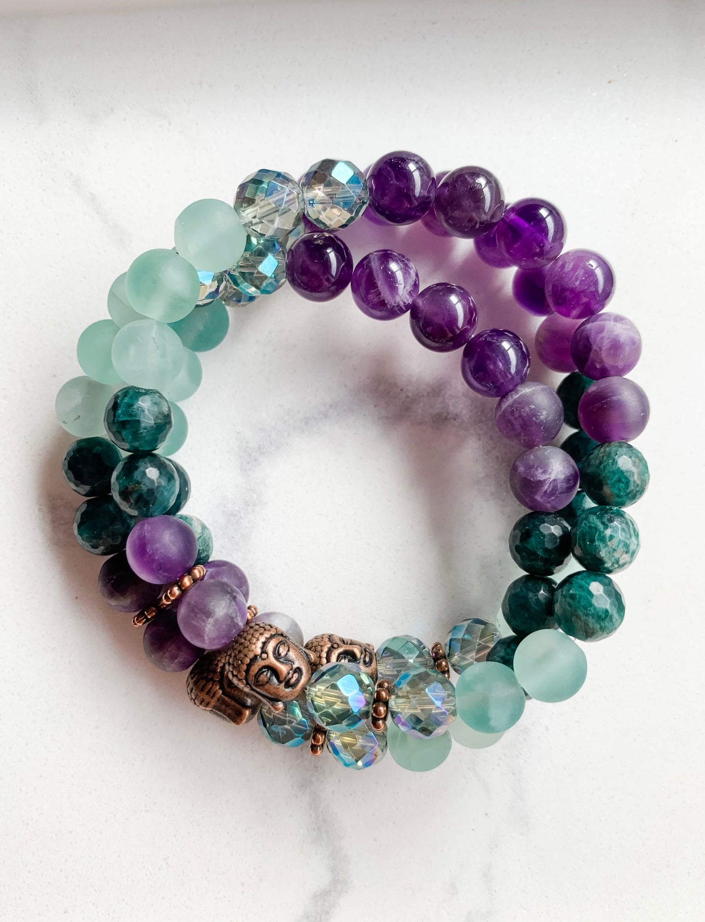 PRACTICAL MAGICK Mala Bracelet | Amethyst, Apatite, Aura Quartz + Fluorite