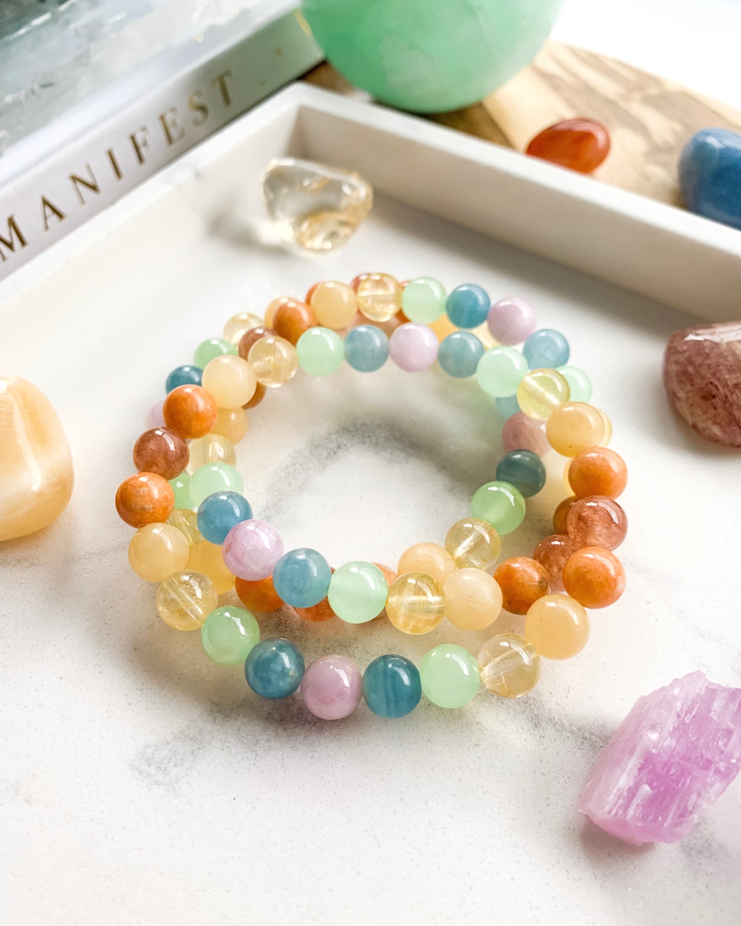 PASTEL RAINBOW Mala Bracelet | Blue Calcite, Citrine, Green Calcite, Kunzite, Orange Calcite, Sunstone + Yellow Calcite