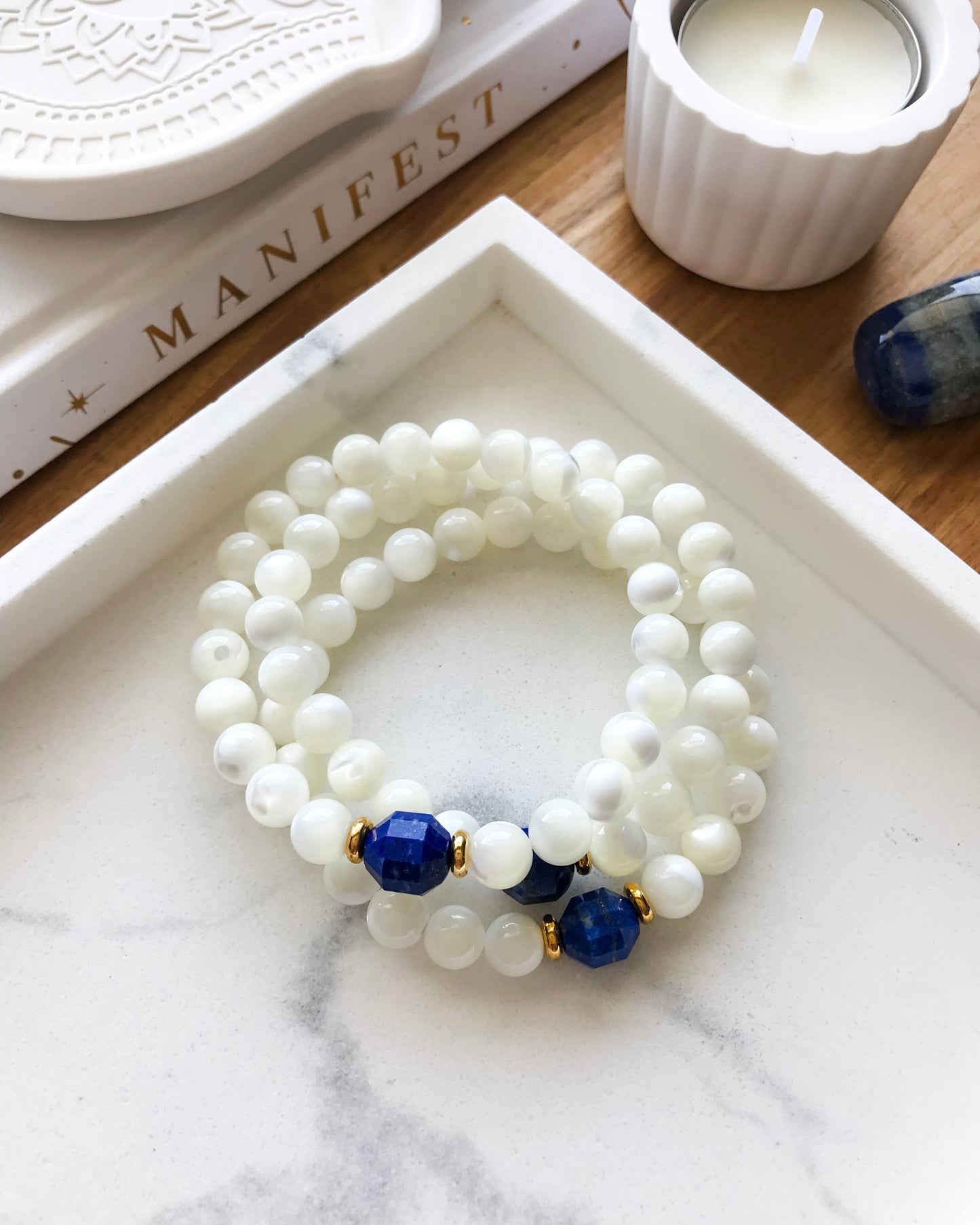 SVABHAVA | Lapis Lazuli + Mother of Pearl Mala Bracelets