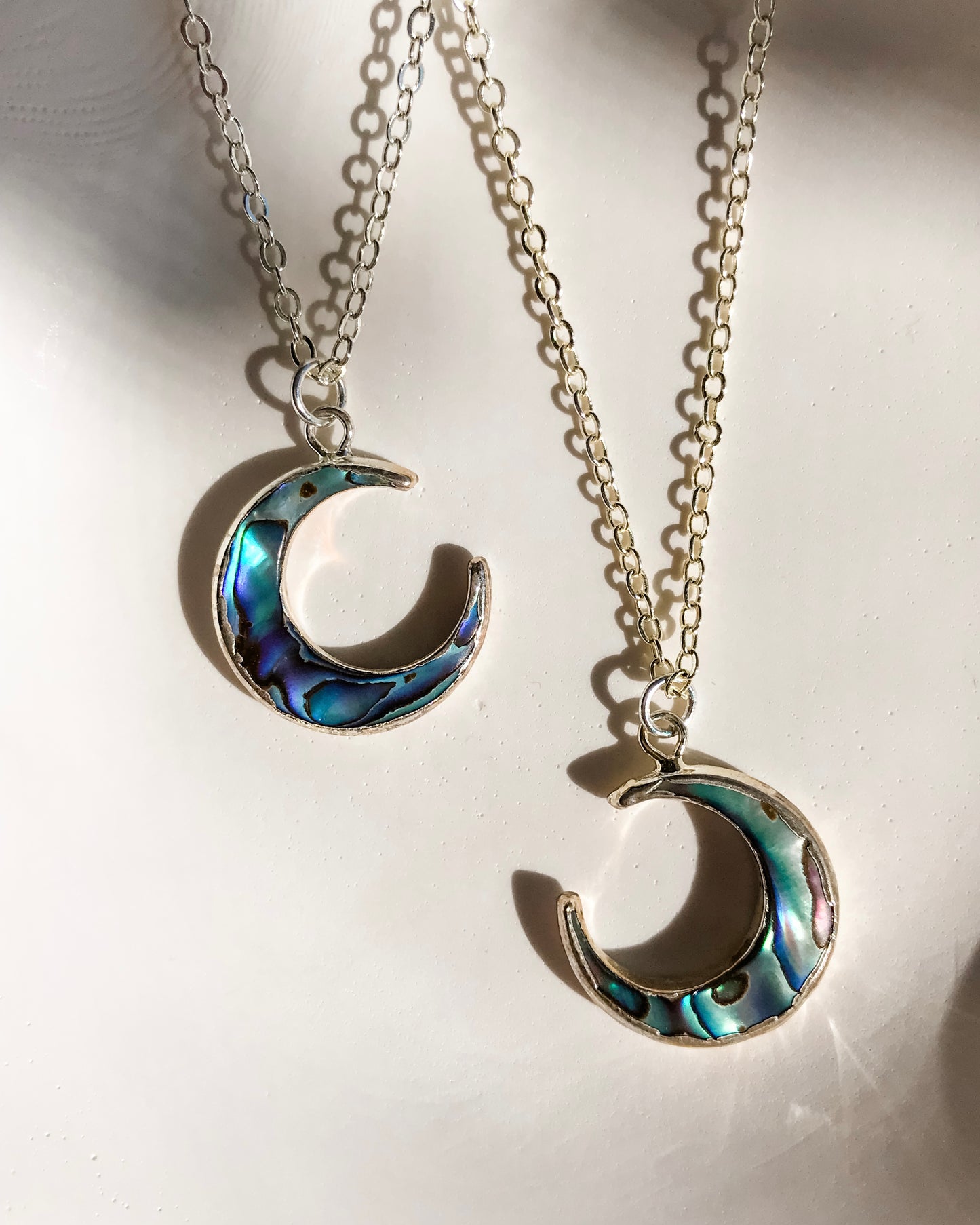 Silver Abalone Moon Necklace | 45cm