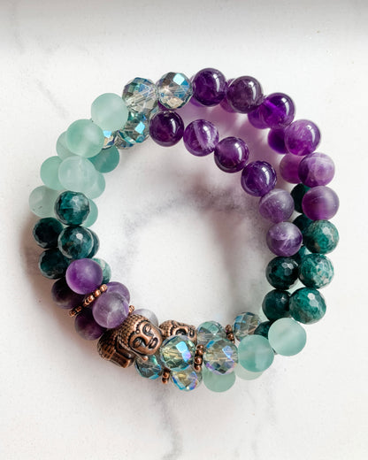 Practical Magick Mala Bracelet | Amethyst, Apatite, Aura Quartz + Fluorite