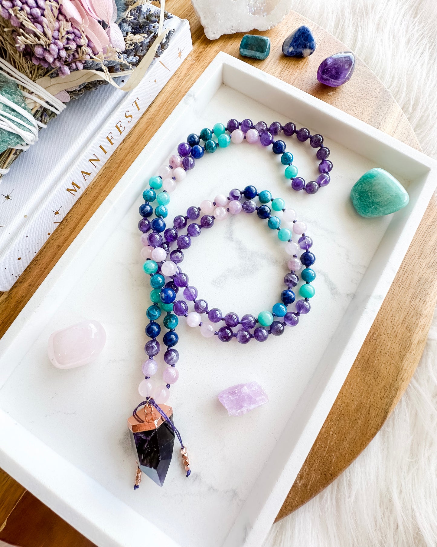 UPLIFTING ENERGY Mala Necklace | Amazonite, Amethyst, Apatite, Kunzite, Rose Quartz + Sodalite