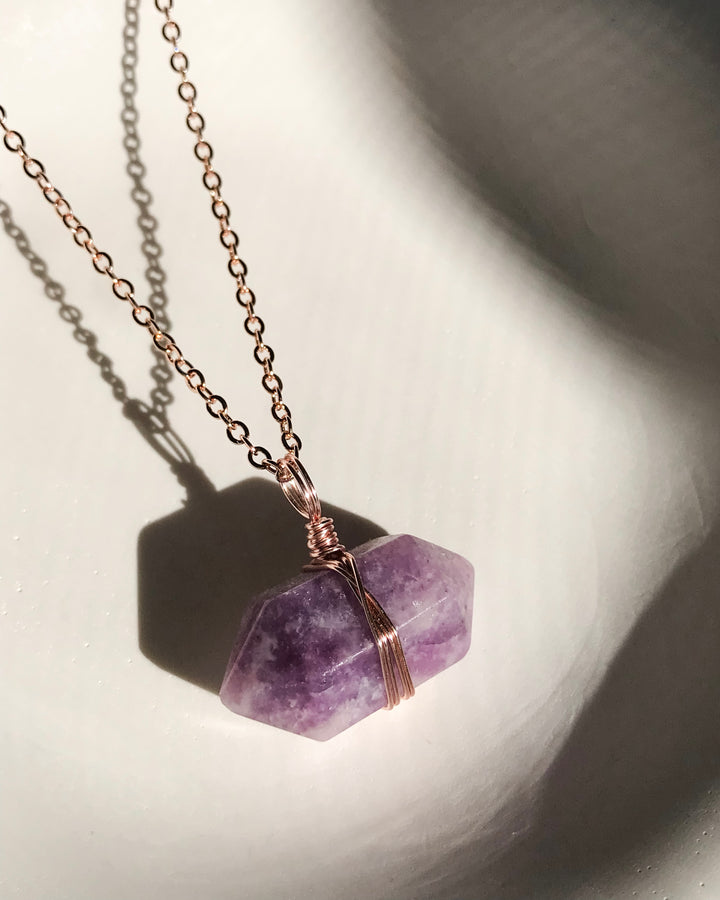 Lepidolite Necklace | Rose Gold