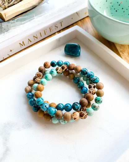 Seaside Dreaming Mala Bracelet | Agate, Jade, Jasper, Petrified Wood + Turquoise