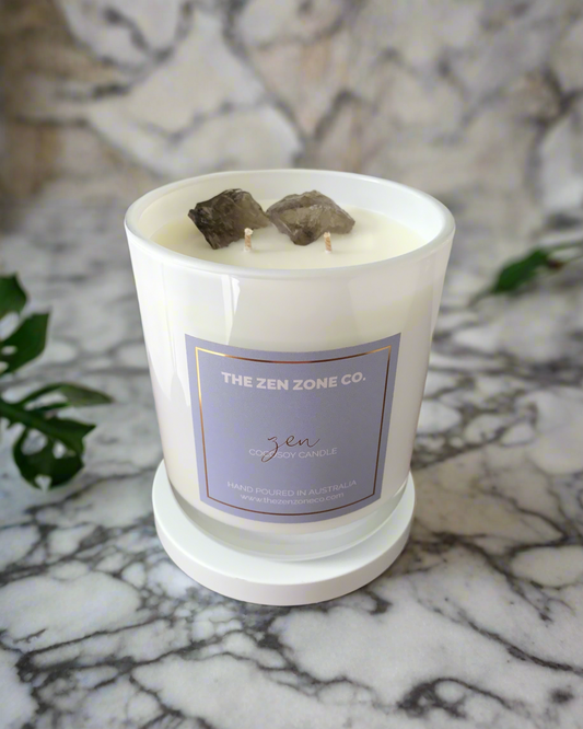 ZEN | Leather + Sandalwood Crystal Infused Candle