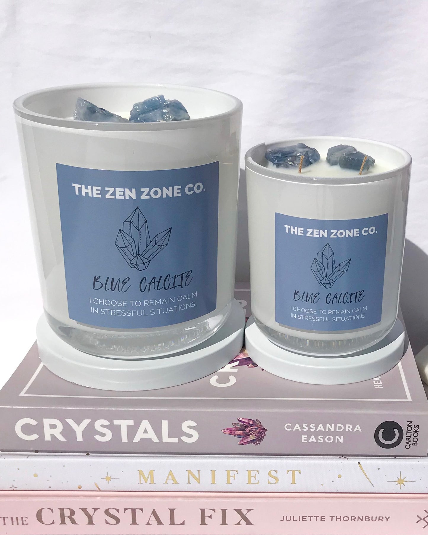 blue calcite crystal candle