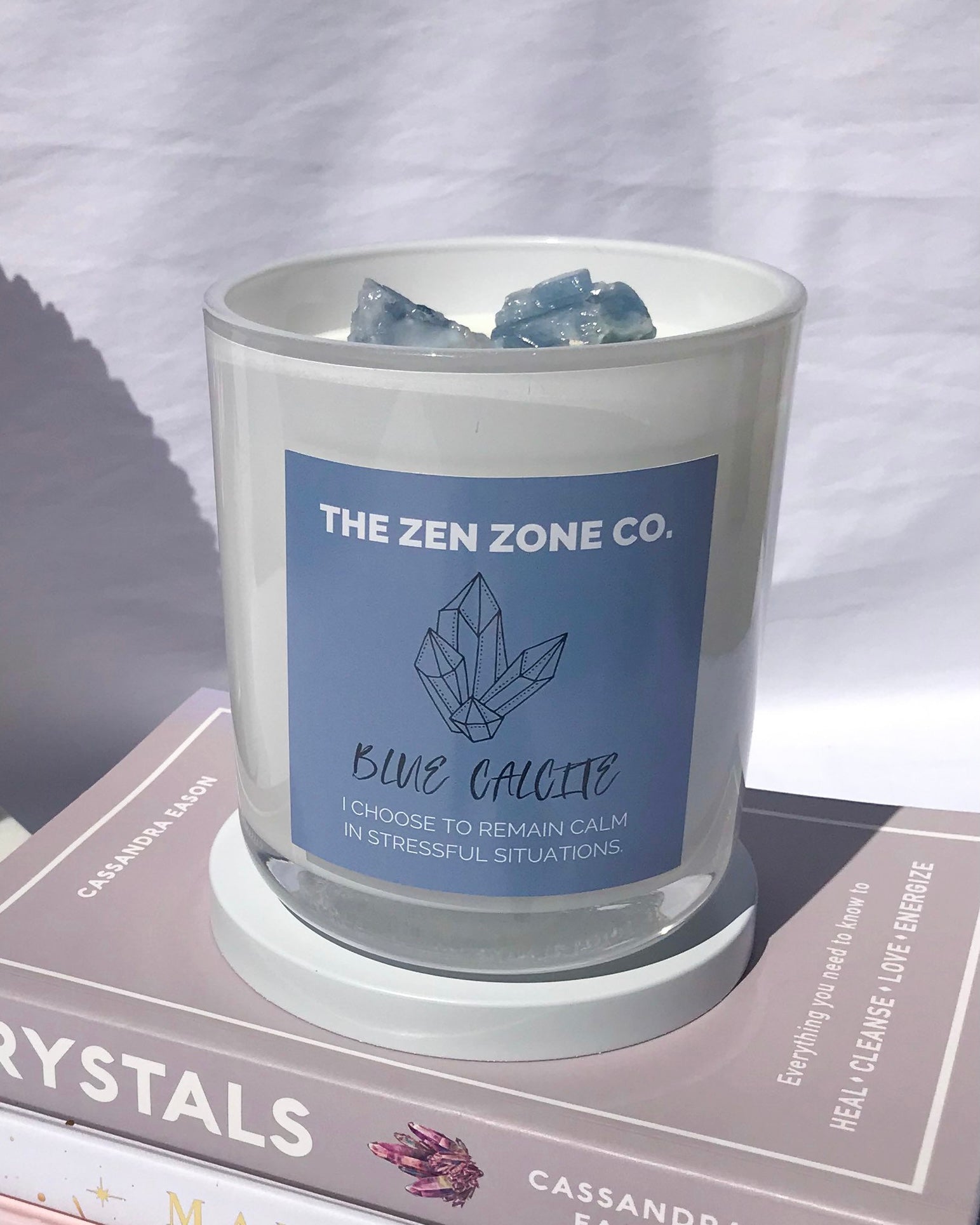 blue calcite crystal infused candles