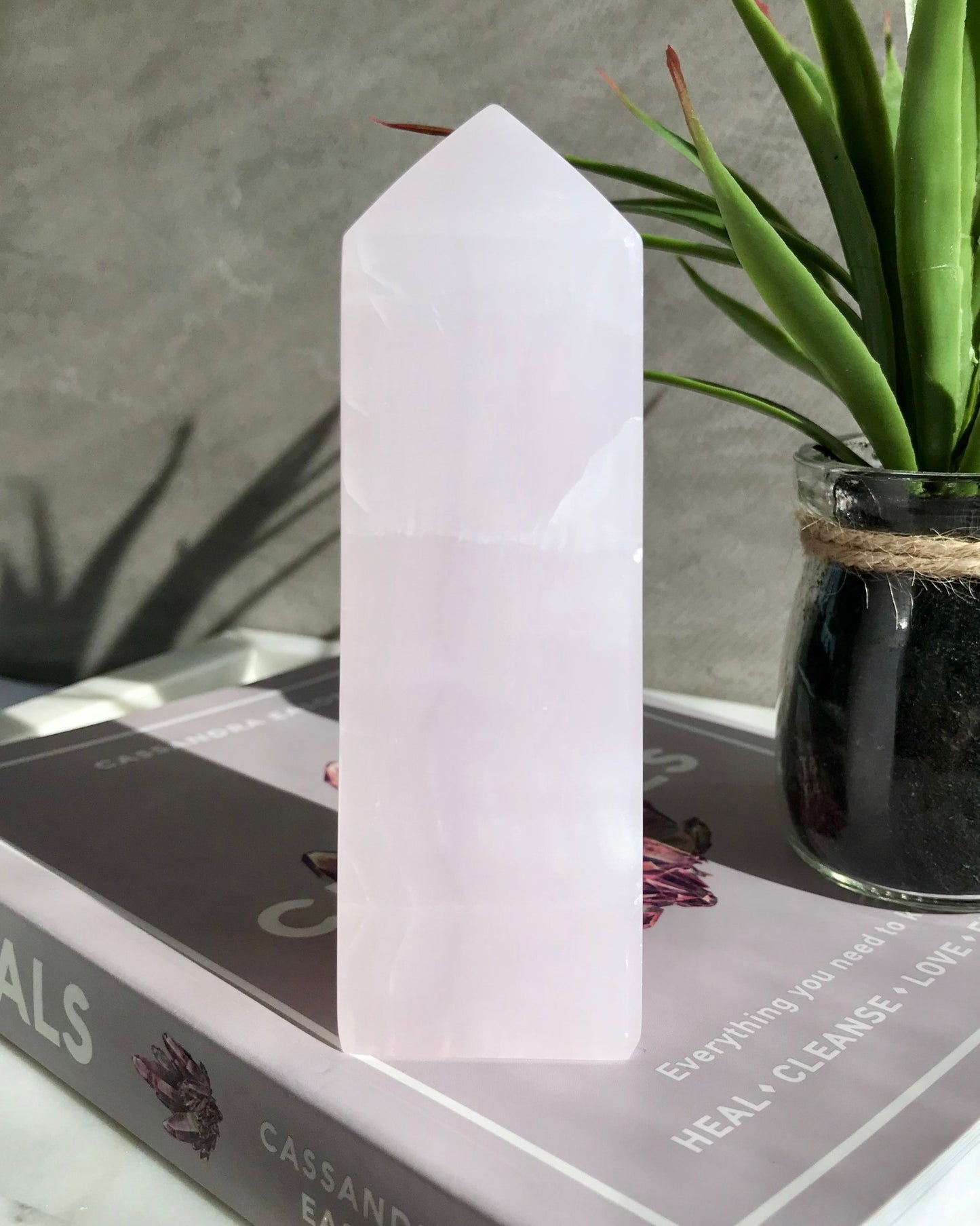 The Zen Zone Co Pink Mangano Calcite Crystal Obelisk Tower