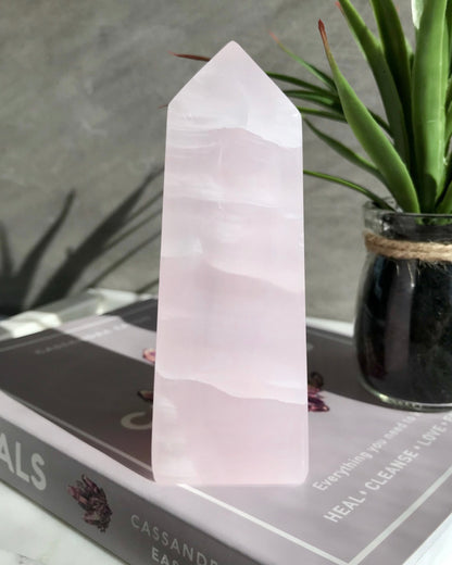 The Zen Zone Co Pink Mangano Calcite Crystal Obelisk Tower